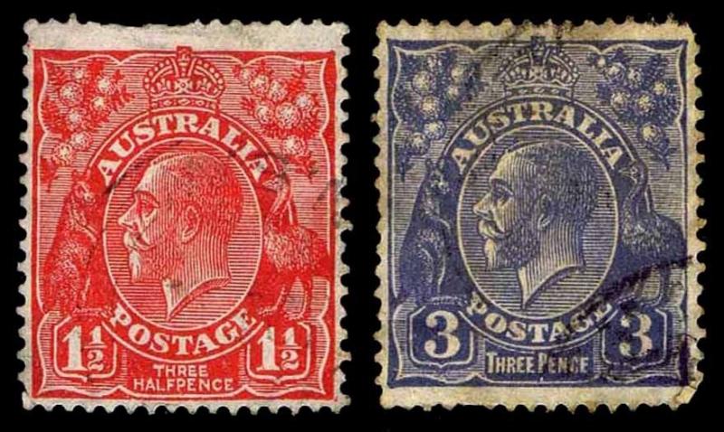 1927-29 AUSTRALIA #68 & 72 KGV - WMK 203 - USED - VF - CV $7.50 (ESP#2012) 