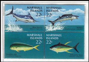 MARSHALL ISLANDS - 1986 GAME FISH - SE-TENANT BLOCK 4V - MINT NH