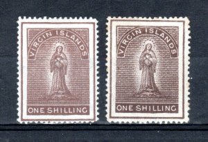 British Virgin Is 1889 1s sepia and 1887-89 1s brown to deep brown SG 40-41 MLH