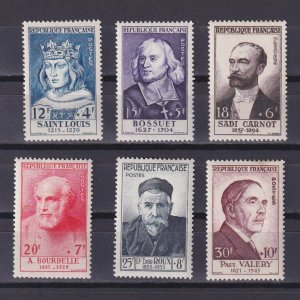 FRANCE 1954, Sc #B285-B290, CV $150, Portraits, MH