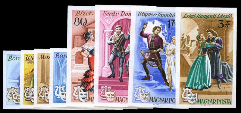 Hungary #1848-1855 Cat$20, 1967 Opera Scenes, imperf. set of eight, never hinged