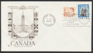 1970 #459 6c Orange Centennial/ #488 Xmas FDC Rosecraft GP Cachet Ottawa