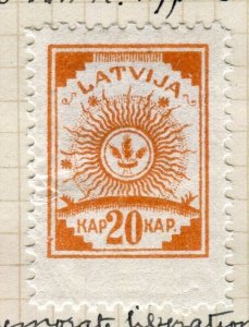 LATVIA; 1919 early Perf No Watermarked issue Mint hinged 20k. value