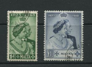 Malta. - Scott 223-224 - Silver Wedding - 1949- FU - Set of 2 Stamps