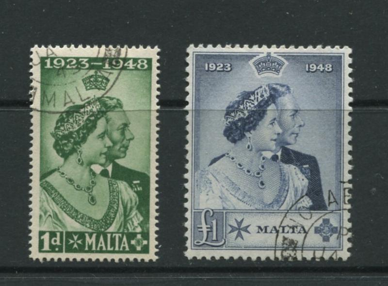 Malta. - Scott 223-224 - Silver Wedding - 1949- FU - Set of 2 Stamps