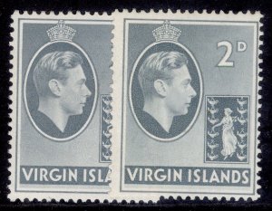 BRITISH VIRGIN ISLANDS GVI SG113 + 113a, 2d PAPER VARIETIES, M MINT. Cat £12.