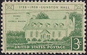 1108 3 cent Gunston Hall, VA, George Mason VF used