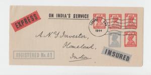 INDIA 1944 FAUX ADVERTISING FOLDER WITH 4x2a+1a FORGED STAMPS (SEE BELOW)