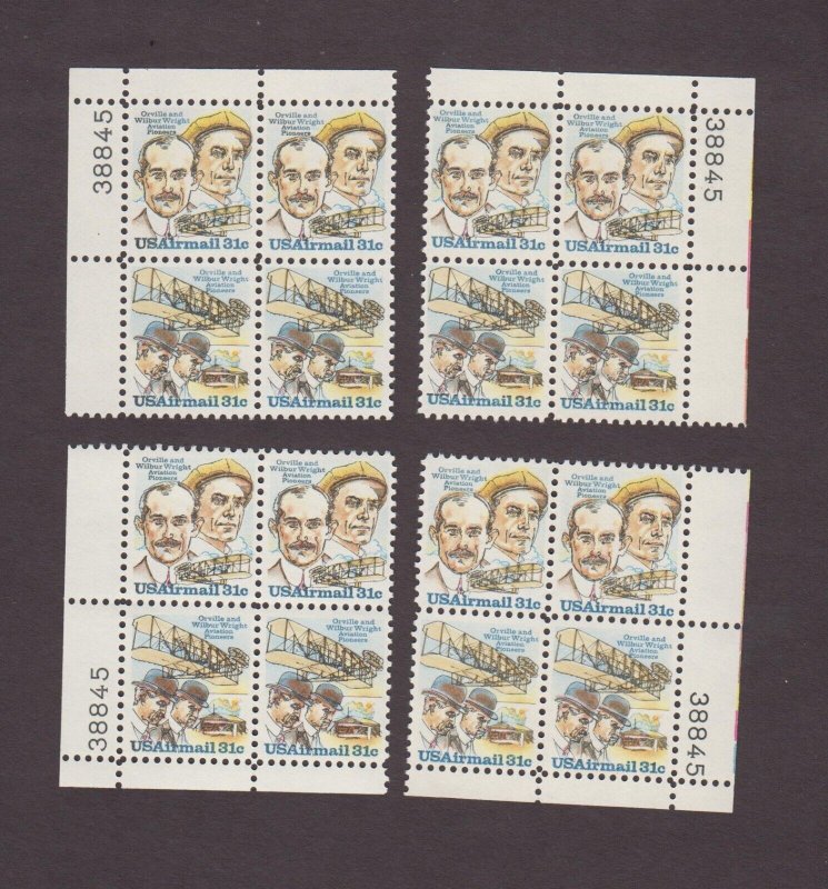 US, C91-C92, 4 MATCHED CORNERS, AIRMAIL, MNH VF PLATE BLOCK