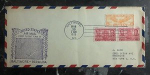 1938 Baltimore MD USA First Flight Airmail Cover FFC To Hamilton Bermuda FAM 17