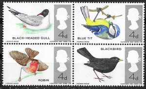 Great Britain # 464a  Birds - block/4  se-tenant   (1) Mint NH