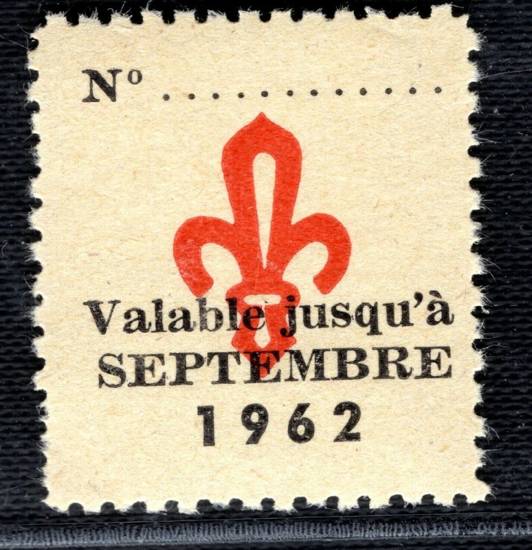 SCOUTS STAMP/LABEL France Valable Jusqu'a 1962 Mint UMM MNH 2WHITE94