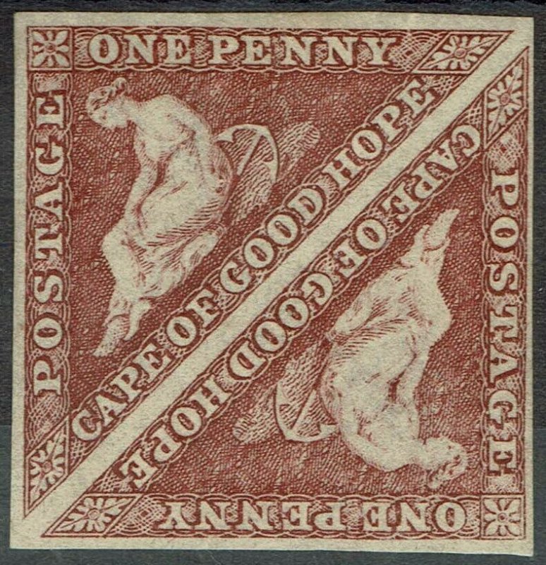 CAPE OF GOOD HOPE 1863 TRIANGLE 1D PAIR DLR PRINTING NO GUM 