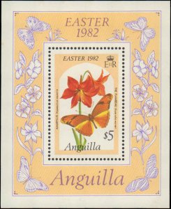 Anguilla #484, Complete Set, Souvenir Sheet, 1982, Flowers, Butterflies, Neve...