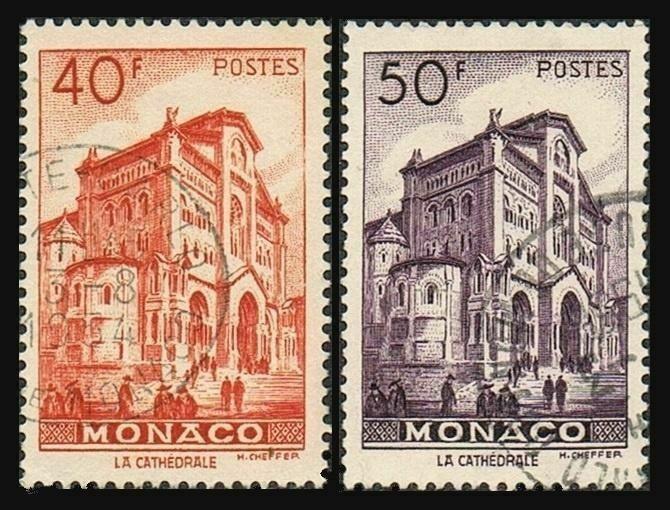 Monaco 231-232,used.Michel 392-393. Scenic 1949:Cathedral of Monaco.