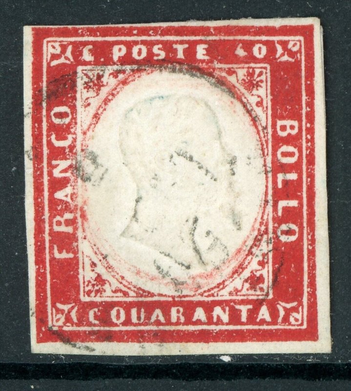 Italy 1863 Sardinia 40¢ Red Scott #13v Frame Double VFU O942 ⭐⭐⭐⭐⭐