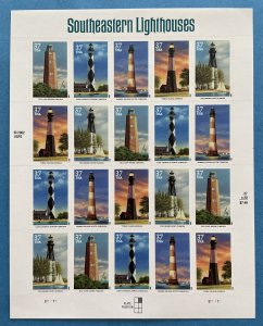 Scott 3787-3791 SOUTHEASTERN LIGHTHOUSES  Pane of 20 US 37¢ Stamps MNH 2003