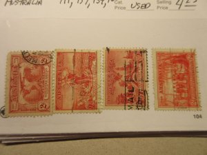 AUSTRALIA  Scott 111, 157, 159, 163 USED Cat $4.25