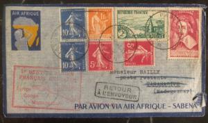 1935 Paris France Airmail First Flight Cover FFC To Madagascar Via Congo SABENA