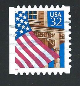 SC# 2921 - (32c) - Flag Over Porch, red date, die cut 9.8, used