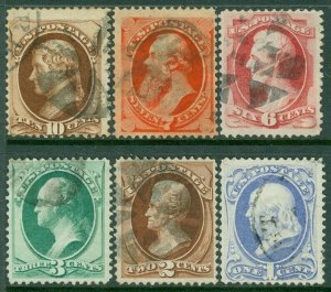 EDW1949SELL : USA 1870-71 Sc #145-50 Used Most F-VF Used. Light cancels Cat $207