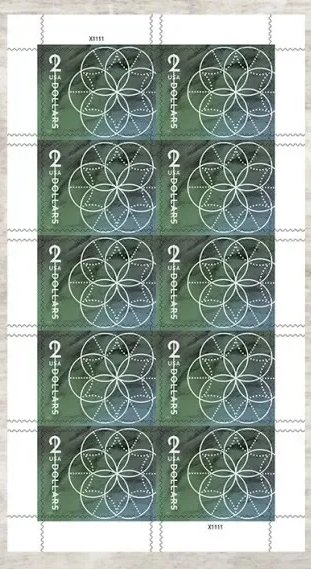 5 Sheets of 10pcs, Floral Geometry, Forever Stamps, 50PCS