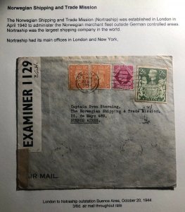 1944 London England Censored Cover To Argentina Norwegian Trade Mission