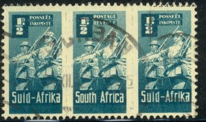 SOUTH AFRICA 1942 KGVI 1/2d+1/2d+1/2d INFANTRY Strip 3 Sc 90 VFU