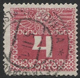 AUSTRIA 1910  4h Postage Due Sc J36, used  F-VF, light postmark