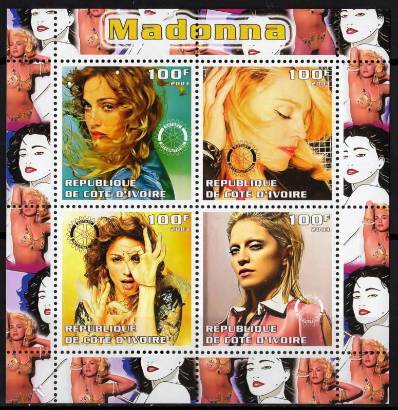 Ivory Coast 2003  MADONNA POP SINGER-ROTARY INTERNATIONAL Sheetlet (4) MNH