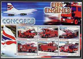 AFGHANISTAN - 2003 - Fire Engines & Concorde - Perf 6v Sheet-M N H-Private Issue