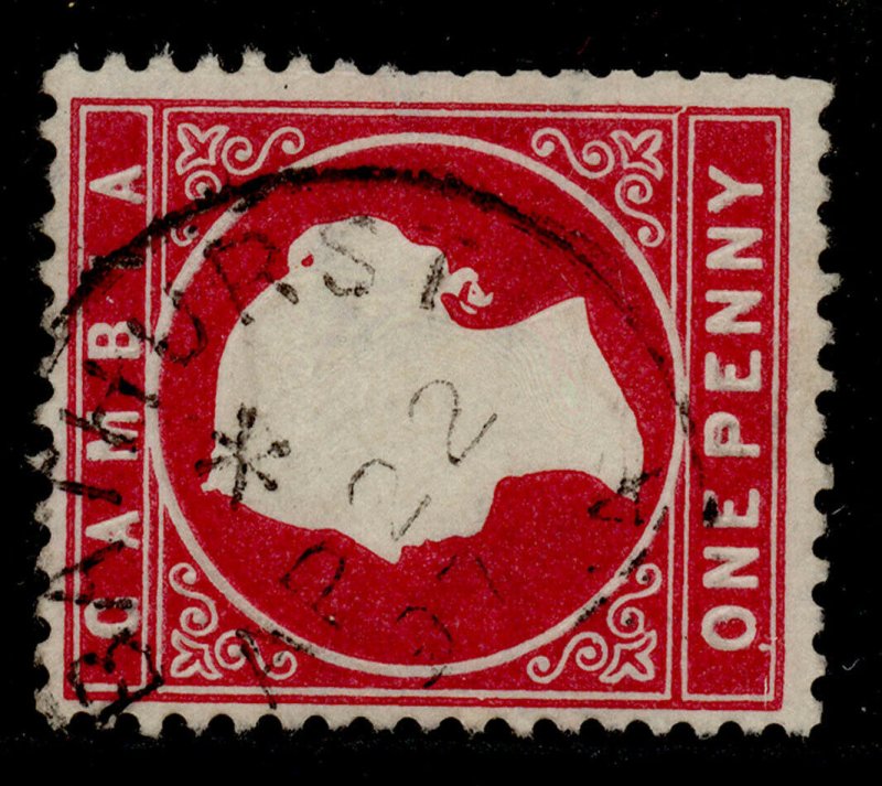 GAMBIA QV SG23a, 1d aniline crimson, USED. Cat £14. CDS