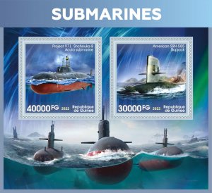 Stamps.Transport. Submarines. Ships 2023 year 1+1 sheets perf Guinea