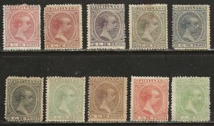 Philippines 144//160, ten different, mint, hinged. minor faults. 1890-97.  (P42)