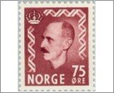 Norway NK 437 King Haakon VII 75 Øre Carmine brown