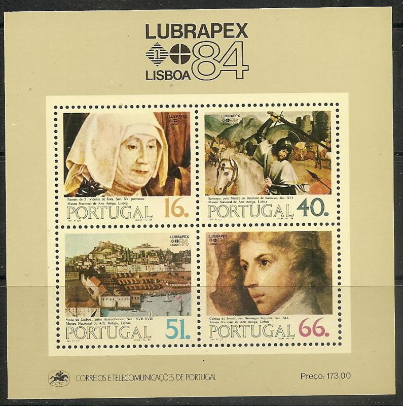 PORTUGAL 1605a MNH 1984 LUBRAPEX Exhib.Paintings Sheet