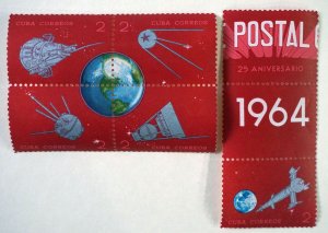 Cuba Sc# 863-867  SATELLITES & ROCKETS 2c w/ 2 tags  1964  MNH