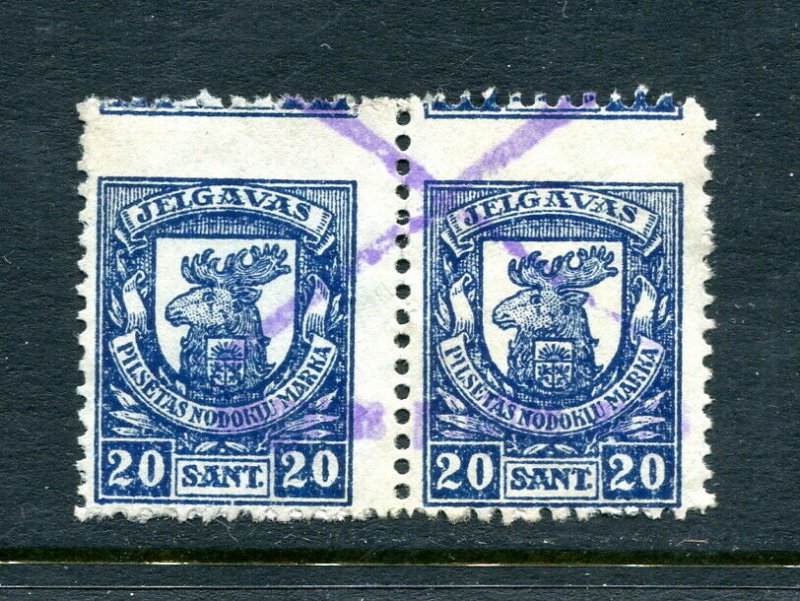 x410 - LATVIA Jelgava 1930s Municipal REVENUE Stamps Pair with Perf Shift