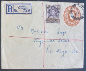 1954 Muhesa Tanganyika British KUT Postal Stationery Cover to Kigombe