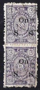 INDIA - TRAVANCORE ANCHEL - OVER PRINT ON S S USED PAIR - INDIA073DTA16