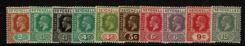 Seychelles SC# 91-100, Mint Hinged, Hinge Rem, 99 toned, 100 toned, rems -S11663