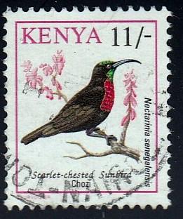 Kenya #605 used, Scarlet-Chested Sunbird issued in 1993.PM