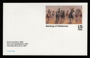 #UX130 15c Settling of Oklahoma, Mint **ANY 5=FREE SHIPPING**