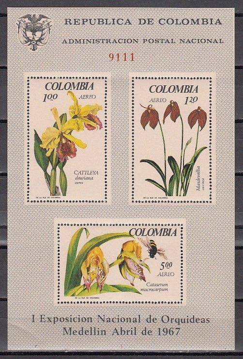 Colombia, Scott cat. C491a. Orchids s/sheet.