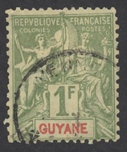 French Guiana Sc# 49 Used 1892-1904 1fr Navigation & Commerce