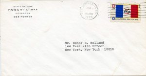 U.S. Scott 1661 Picturing IA Flag On 1976 Cover w/Corner Card for Iowa Governor
