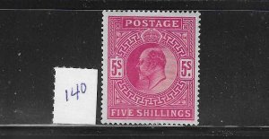 GREAT BRITAIN SCOTT #140 1902-11 5/ (CARMINE ROSE) - MINT XXXLIGHT HINGED