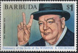 Barbuda 195 (mlh) $1 Winston Churchill & V for Victory sign (1974)