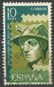 Spain Sc#1110 Used, 10p dp grn, ol grn, brt grn, World Stamp Day (1962) (1962)