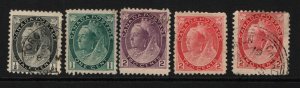 Canada 5 early Used, stamps, some toning, left 2 cent NO gum - S15314